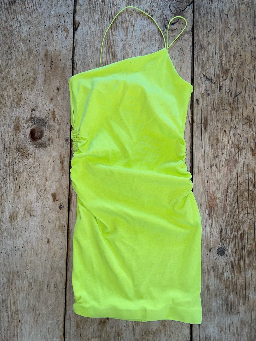 Zara Neon Lime One-Shoulder Bodycon Dress with Side Ruching
